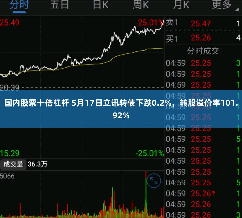 国内股票十倍杠杆 5月17日立讯转债下跌0.2%，转股溢价率101.92%
